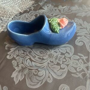 Vintage McCoy Blue Ceramic Shoe with Rose Accent